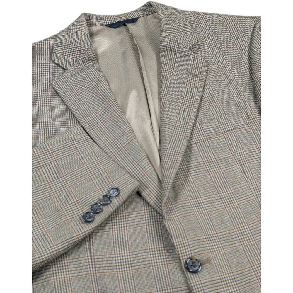 Burberry London Sport Coat Blazer Jacket 39R Tan Glen Plaid Overcheck Wool